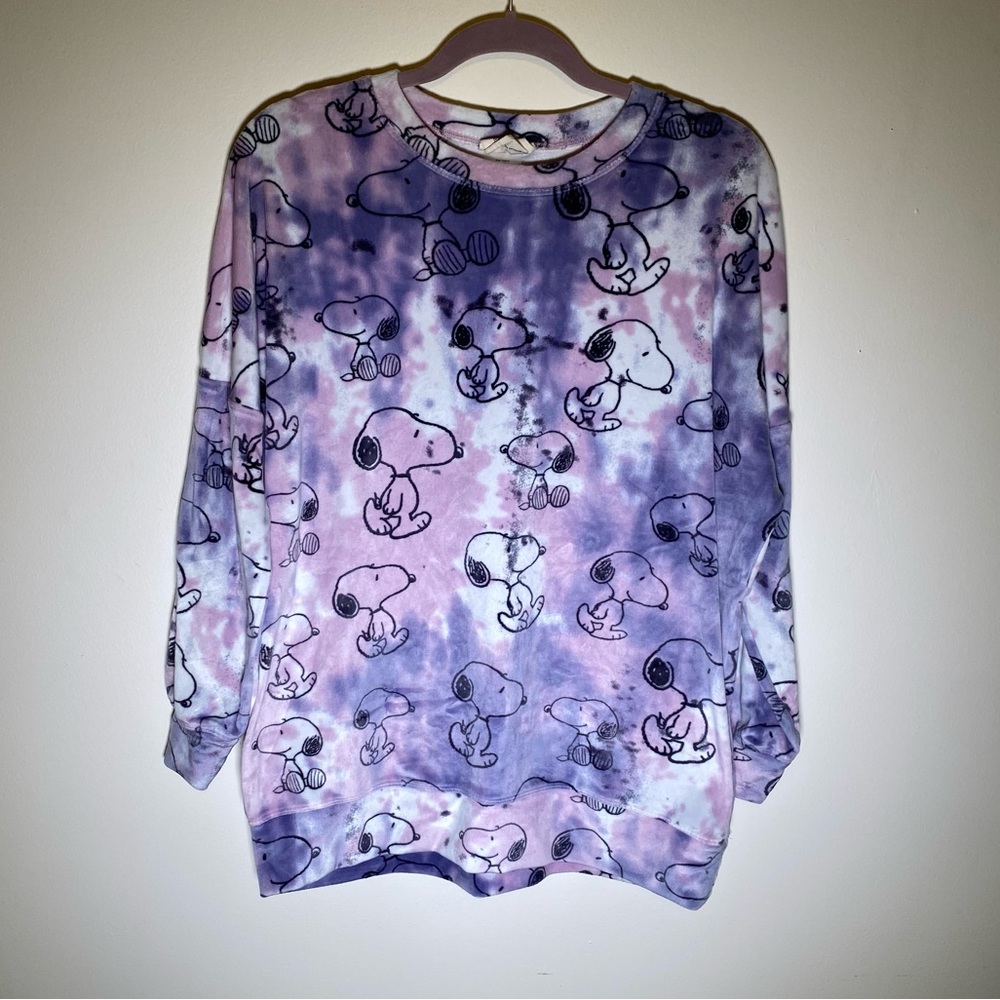 NWOT MUNKI MUNKI Peanuts SNOOPY SOFT Tie Dyed Purple Pajama Top Size: Medium